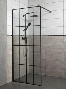 Novoterm Sprchová zástěna Walk-in NV-Techno 90, černá/transparent - bez vaničky