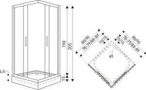 Novoterm Čtvercový sprchový kout NV-Soho 80x80 černá/ornamentní sklo + vanička