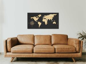 Mapa světa - kompas Velikost: 30 cm, Barva pozadí: Bez pozadí, Barva obrysu: Přírodní