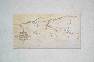 Mapa světa - kompas Velikost: 30 cm, Barva pozadí: Bez pozadí, Barva obrysu: Přírodní