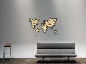 Mapa světa - obličeje Velikost: 50 cm, Barva pozadí: Přírodní - borovicová překližka, Barva obrysu: Černá