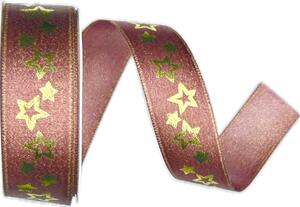 Stuha vánoční saténová GLAMOUR STARS OLD PINK starorůžová 25mm x 3m (8,-Kč/m)