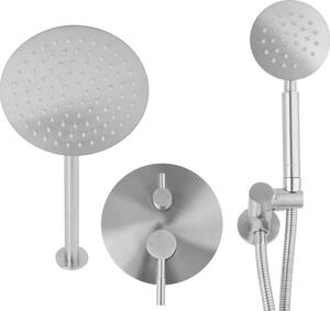 Sprchová podomítková souprava STEELY round s ruční a dešťovou sprchou - inox