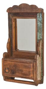 Zrcadlo s poličkou z teakového dřeva, 22x10x45cm (4J)
