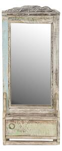 Zrcadlo s poličkou z teakového dřeva, 28x10x67cm (5E)