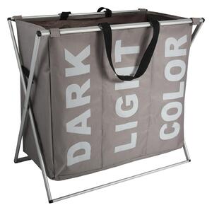 MSV látkový koš na prádlo DARK LIGHT COLOR, 3 přihrádky, šedo-hnědý, polyester, hliník