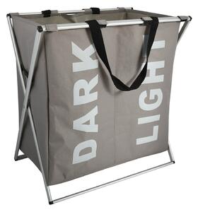MSV látkový koš na prádlo DARK LIGHT, 2 přihrádky, šedo-hnědý, polyester, hliník