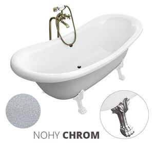 Besco Volně stojící vana ze sanitárního kompozitu Amelia Glam S 190x77 s přepadem Typ a barva výpustě: bez odpadového sifonu, Barva podpěrných nožek: Chrom