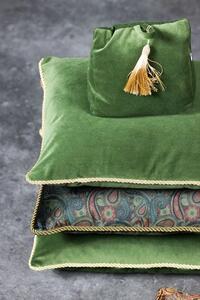 Zelený sametový polštář s pleteným lemem - 35*45*10cm