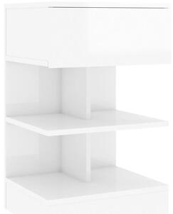 Noční stolek bílý s vysokým leskem 40 x 35 x 65 cm dřevotříska