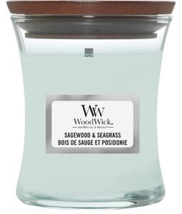 Střední vonná svíčka WoodWick, Sagewood & Seagrass