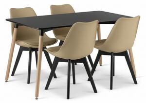 Jídelní set 1 + 4, černý stůl ADRIA 120x80 cm + béžová židle BALI MARK s černými nohami