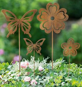 Kovový zahradní zápich Květina a Motýl Set 4 kusů