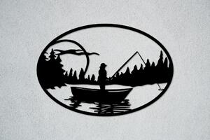 Rybář Velikost: 30 cm, Barva pozadí: Přírodní - borovicová překližka, Barva obrysu: Černá