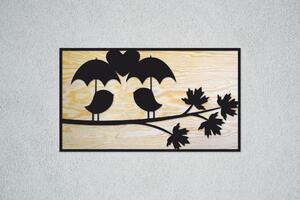 Ptáčci pod deštníkem Velikost: 30 cm, Barva pozadí: Přírodní - borovicová překližka, Barva obrysu: Černá