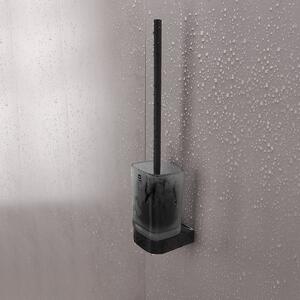 WC štětka s držákem na zeď černá nízká hranatá nádoba matné sklo NIMCO NIKAU černá NKC 30094CN-90