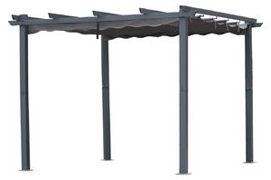 Pergola s hliníkovou konstrukcí – rozměry 3 x 3 metry – střecha z polyesteru s vodoodpudivou úpravou – šedá barva