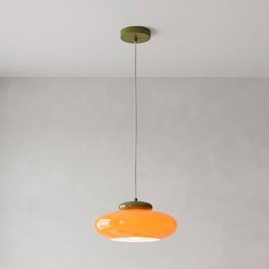 EGLO Závěsné světlo Berardelli, bílá/zelená, plochá, Ø 30 cm, sklo, E27, stmívatelný, Bílá / opál, Obývací pokoj / jídelna, Sklo, Moderní