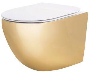 Rea Carlo Mini Tornado, závěsná WC mísa 490x355x350mm + toaletní sedátko, bílá-zlatá, REA-C6006