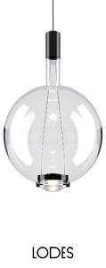 Lodes Designové závěsné LED svítidlo SKY-FALL ROUND LARGE, 12W, ø 34 cm, CRI90 Barva: Transparentní, Teplota světla: 2700K, Barva konstrukce: Černý chrom