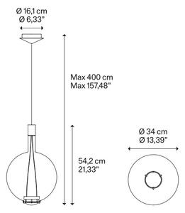 Lodes Designové závěsné LED svítidlo SKY-FALL ROUND LARGE, 12W, ø 34 cm, CRI90 Barva: Transparentní, Teplota světla: 2700K, Barva konstrukce: Černý chrom