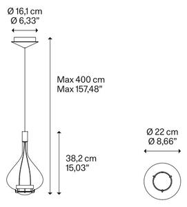 Lodes Designové závěsné LED svítidlo SKY-FALL MEDIUM, 12W, v. 38,2 cm, CRI90 Barva: Kouřová, Teplota světla: 2700K, Barva konstrukce: Chrom
