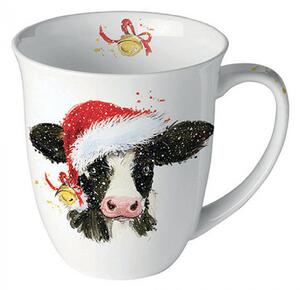 Porcelánový vánoční hrnek Kravička ve vánoční čepici 400 ml