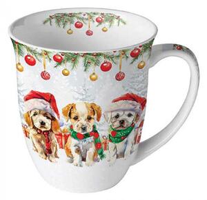 Porcelánový vánoční hrnek Tři štěňátka 400 ml
