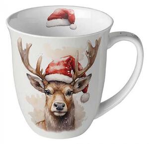 Porcelánový vánoční hrnek Jelen ve vánoční čepici 400 ml