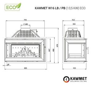 KAWMET Krbová vložka rohová KAWMET W16 ECO - PB - pravé prosklení