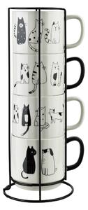Affekdesign Sada 4 ks porcelánových hrnků COTTELLO 370 ml bílá/černá