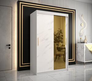 Šatní skříň Abi Golden T2 Barva korpusu: Černá, Rozměry: 120 cm, Dveře: Bílý Marmur + zlaté zrcadlo