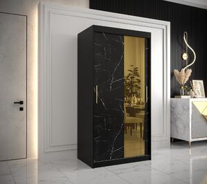 Šatní skříň Abi Golden T2 Barva korpusu: Černá, Rozměry: 100 cm, Dveře: Černý Marmur + zlaté zrcadlo