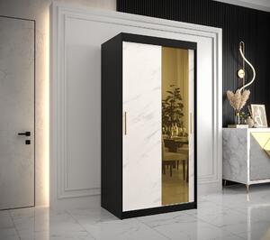 Šatní skříň Abi Golden T2 Barva korpusu: Černá, Rozměry: 200 cm, Dveře: Bílý Marmur + zlaté zrcadlo