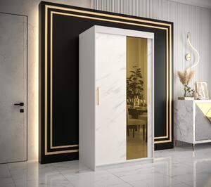 Šatní skříň Abi Golden T2 Barva korpusu: Černá, Rozměry: 150 cm, Dveře: Černý Marmur + zlaté zrcadlo