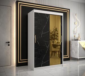 Šatní skříň Abi Golden T2 Barva korpusu: Černá, Rozměry: 200 cm, Dveře: Bílý Marmur + zlaté zrcadlo