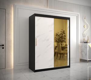 Šatní skříň Abi Golden T2 Barva korpusu: Bílá, Rozměry: 100 cm, Dveře: Černý Marmur + zlaté zrcadlo