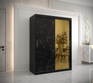 Šatní skříň Abi Golden T2 Barva korpusu: Černá, Rozměry: 150 cm, Dveře: Bílý Marmur + zlaté zrcadlo