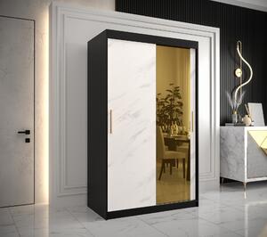Šatní skříň Abi Golden T2 Barva korpusu: Bílá, Rozměry: 100 cm, Dveře: Černý Marmur + zlaté zrcadlo