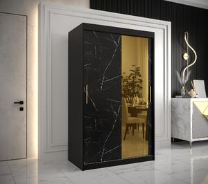 Šatní skříň Abi Golden T2 Barva korpusu: Černá, Rozměry: 100 cm, Dveře: Bílý Marmur + zlaté zrcadlo