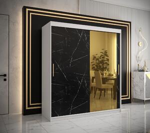 Šatní skříň Abi Golden T2 Barva korpusu: Bílá, Rozměry: 180 cm, Dveře: Černý Marmur + zlaté zrcadlo