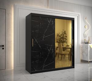 Šatní skříň Abi Golden T2 Barva korpusu: Černá, Rozměry: 180 cm, Dveře: Černý Marmur + zlaté zrcadlo