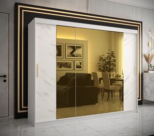 Šatní skříň Abi Golden T2 Barva korpusu: Bílá, Rozměry: 250 cm, Dveře: Bílý Marmur + zlaté zrcadlo