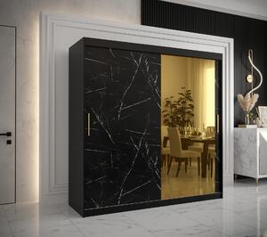 Šatní skříň Abi Golden T2 Barva korpusu: Černá, Rozměry: 200 cm, Dveře: Černý Marmur + zlaté zrcadlo