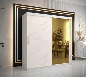 Šatní skříň Abi Golden T2 Barva korpusu: Bílá, Rozměry: 200 cm, Dveře: Bílý Marmur + zlaté zrcadlo