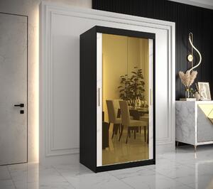 Šatní skříň Abi Golden T3 Barva korpusu: Černá, Rozměry: 100 cm, Dveře: Černý Marmur + zlaté zrcadlo