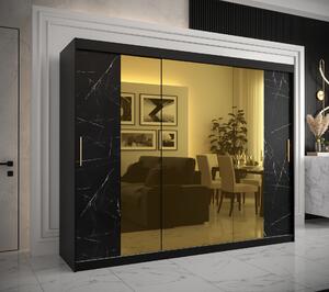 Šatní skříň Abi Golden T2 Barva korpusu: Černá, Rozměry: 250 cm, Dveře: Černý Marmur + zlaté zrcadlo