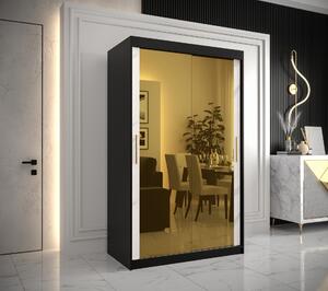 Šatní skříň Abi Golden T3 Barva korpusu: Bílá, Rozměry: 100 cm, Dveře: Černý Marmur + zlaté zrcadlo
