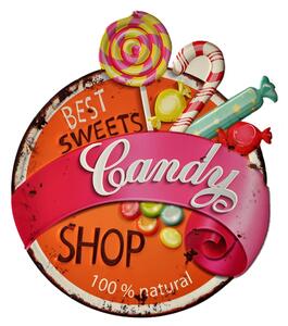 Růžová kovová nástěnná cedule Candy Shop - 43*1*50 cm