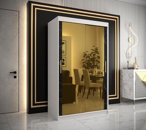 Šatní skříň Abi Golden T3 Barva korpusu: Černá, Rozměry: 100 cm, Dveře: Bílý Marmur + zlaté zrcadlo
